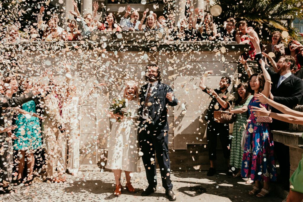 Biodegradable confetti for this wedding looked beautiful