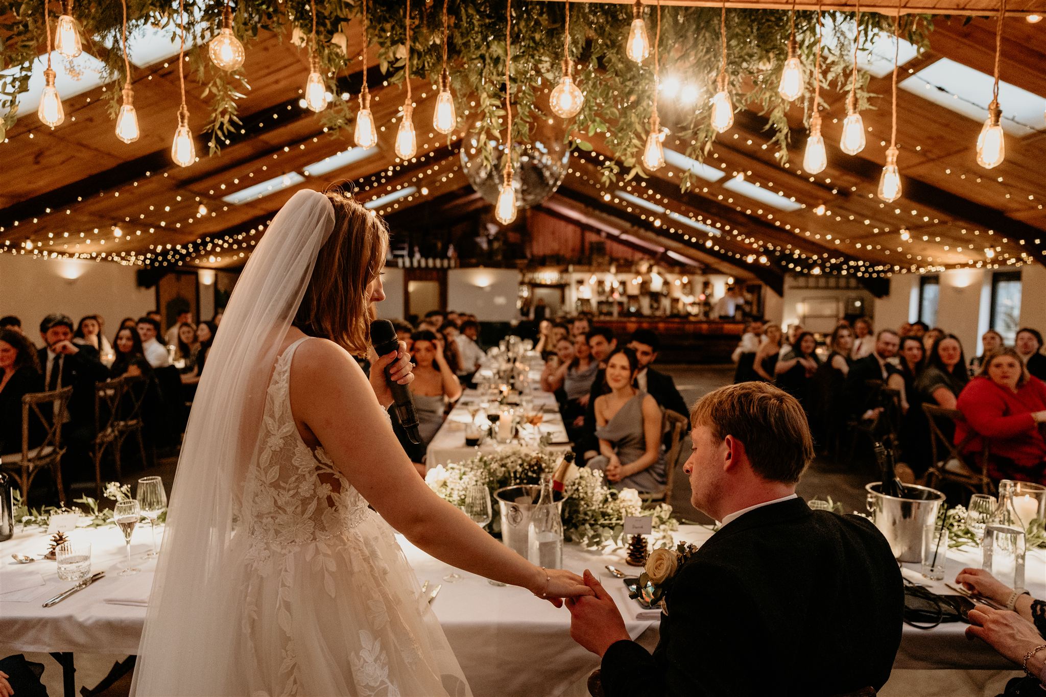 the bride gives her speech at Owen House Wedding Barn
